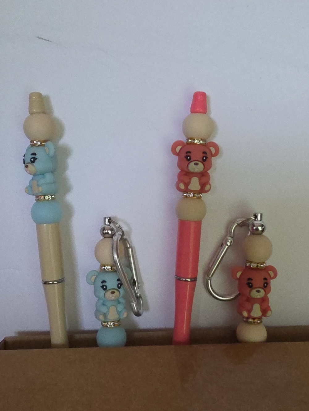 Cute Bear Keychain Pen Set - Pink and Blue